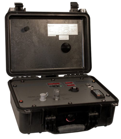 Photo of an open Schroeder FCU 1315 portable contamination monitoring unit.