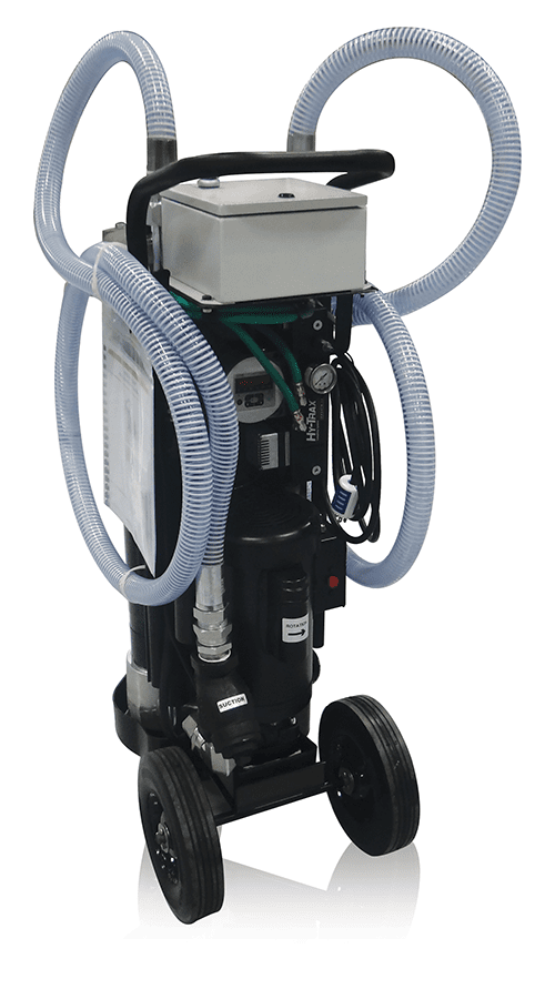 Image of the Mobile Dual Filtration Cart filter cart system with HY-TRAX retrofit modification by Schroeder Industries