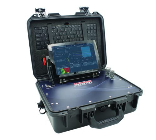 Photo of an open Schroeder Pro: Total Fluid Life portable contamination monitoring unit.