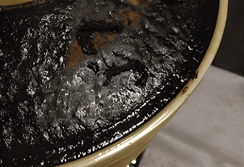 Example of varnish buildup, a common side-effect of air contamination in hydraulic oil.